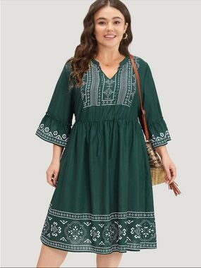 BloomChic Dark Green Embroidered Midi Dress